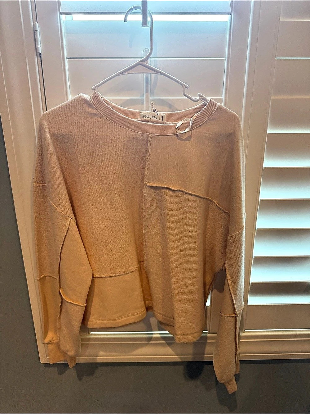 Free People Trish Sweatshirt Textured Crew Neck in Tan
